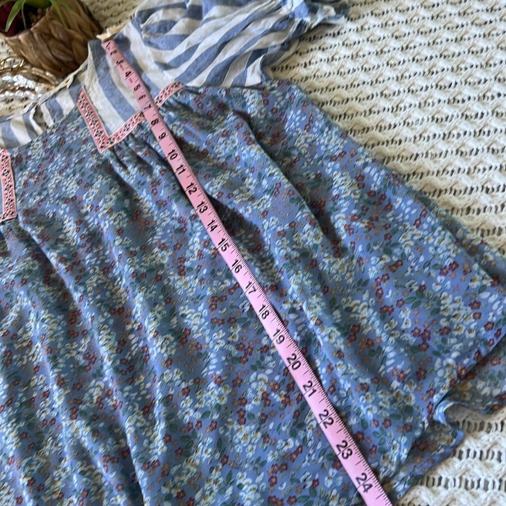 ENTRO Floral and Striped Blouse with Puffed Sleeves | S - Picture 9 of 10